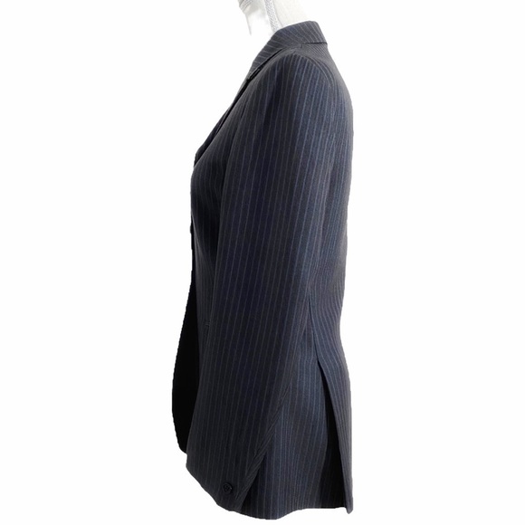PYTCHLEY VINTAGE WOOL BLEND LONG GREY BLUE STRIPED NOTCHED LAPEL BLAZER - Picture 2 of 10